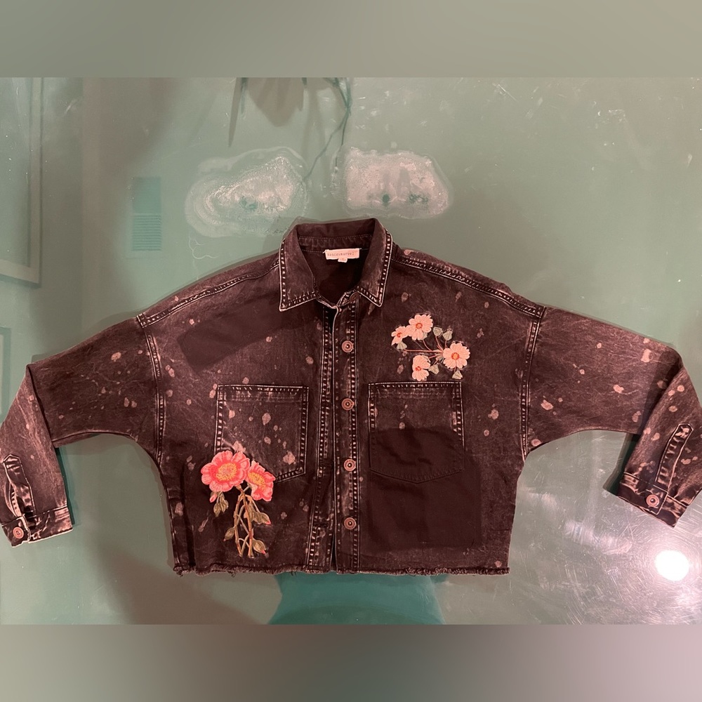 Dance & Marvel Flower Embroidered Jean Jacket